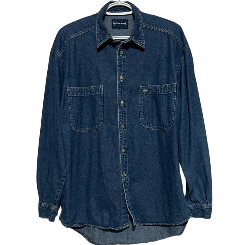 Greenwood Men's Long Sleeve Button Front Denim Blue Jean Shirt‎ Size M